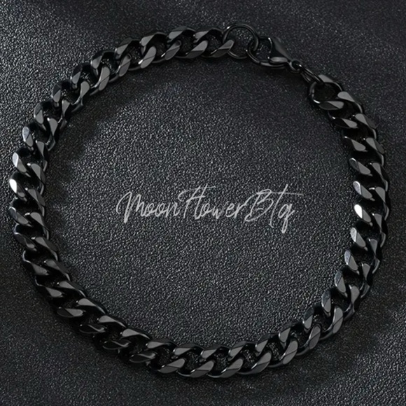 Black Cuban Link Bracelet | Thick Titanium Steel Men’s Chain Jewelry - Picture 2 of 5